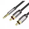Cabo de áudio Vention 3,5 mm jack para 2× RCA macho, 3 m, preto, contactos banhados a ouro