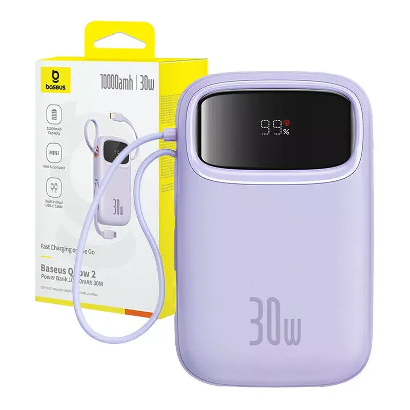 Carregador portátil Baseus QPow 2 10000mAh 30W 2xUSB-C powerbank (roxo)