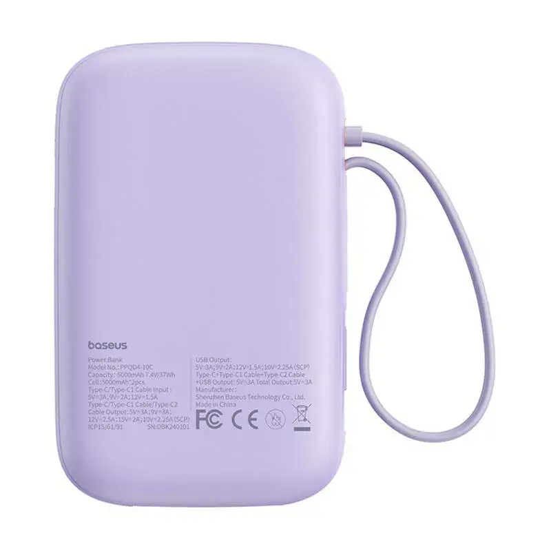 Carregador portátil Baseus QPow 2 10000mAh 30W 2xUSB-C powerbank (roxo)