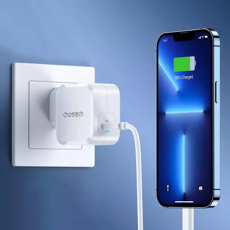 CHOETECH PD8007 carregador GaN USB-C de 45 W, PD3.0, QC3.0, PPS, EU, branco