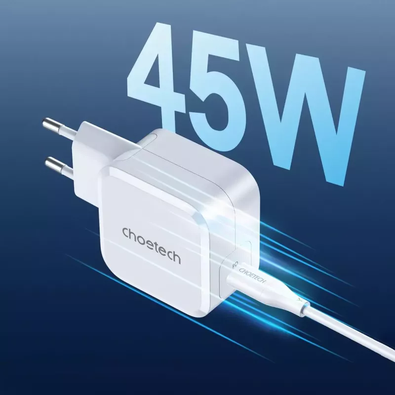 CHOETECH PD8007 carregador GaN USB-C de 45 W, PD3.0, QC3.0, PPS, EU, branco