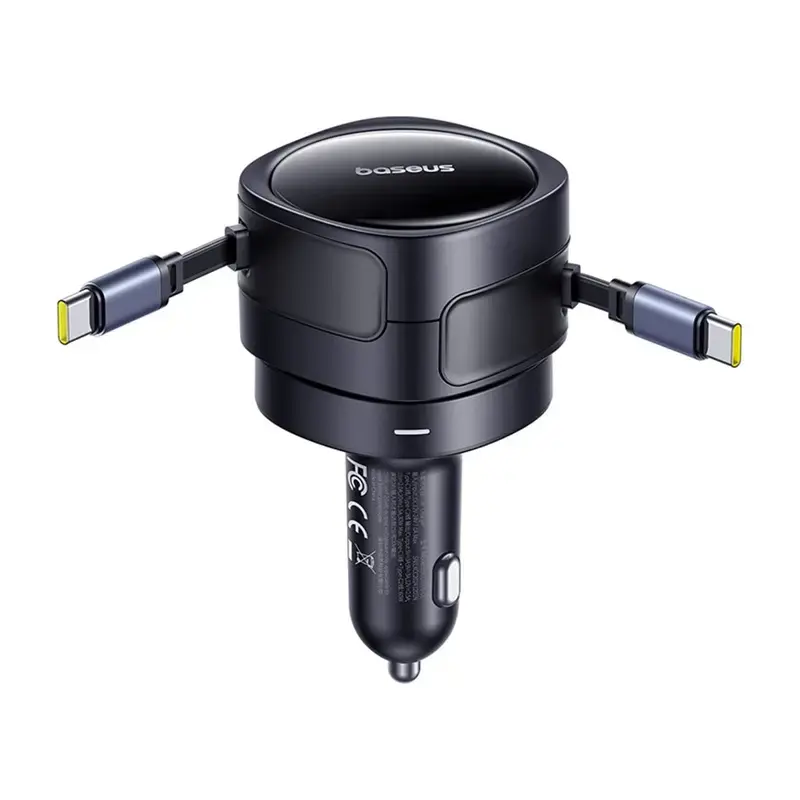 Carregador de automóvel Baseus Enjoyment Max 60W com cabos USB-C integrados, saída de 60W