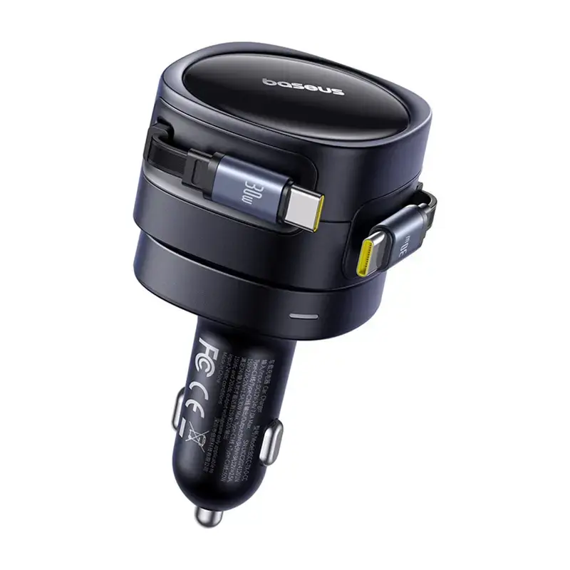 Carregador de automóvel Baseus Enjoyment Max 60W com cabos USB-C integrados, saída de 60W