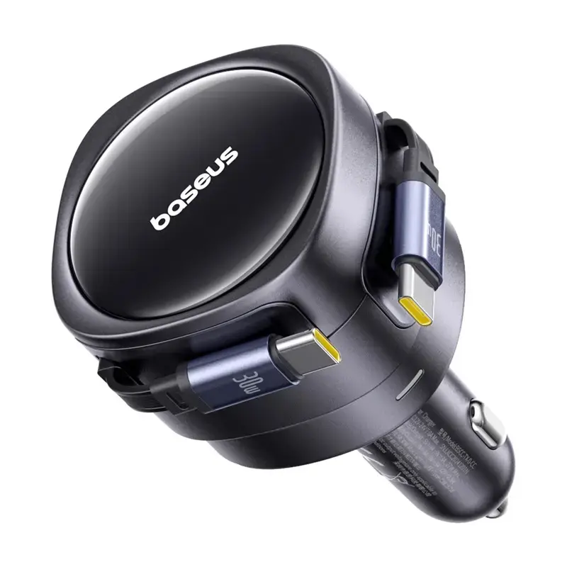 Carregador de automóvel Baseus Enjoyment Max 60W com cabos USB-C integrados, saída de 60W