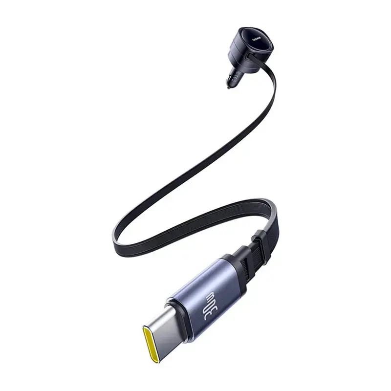 Carregador de automóvel Baseus Enjoyment Max 60W com cabos USB-C integrados, saída de 60W