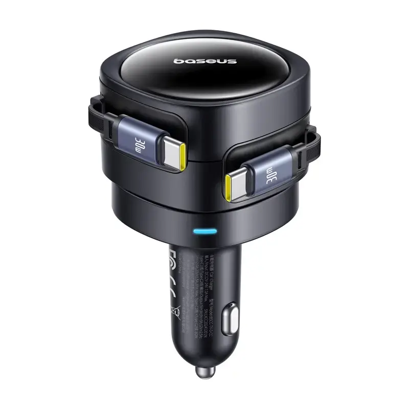 Carregador de automóvel Baseus Enjoyment Max 60W com cabos USB-C integrados, saída de 60W