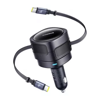 Carregador de automóvel Baseus Enjoyment Max 60W com cabos USB-C integrados, saída de 60W