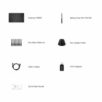 Mesa digitalizadora HUION Inspiroy H580X — área ativa 8,5×5,0 polegadas, 5080 LPI, 8192 níveis de pressão, 8 teclas programáveis, USB-C