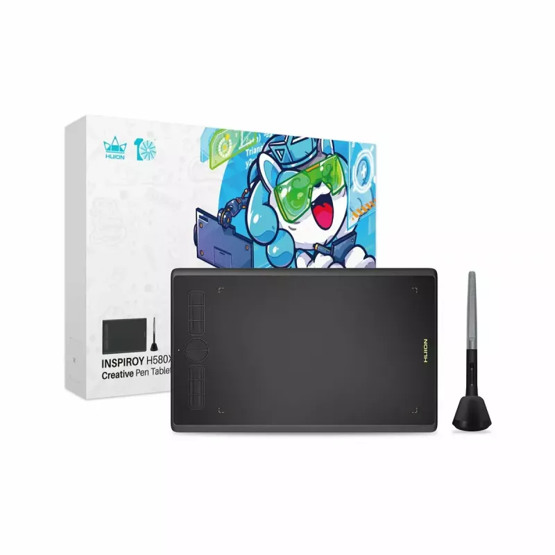 Huion Inspiroy H580X mesa digitalizadora, 8 x 5 polegadas, 5080 LPI, 8192 níveis de pressão, 8 teclas de atalho, USB-C