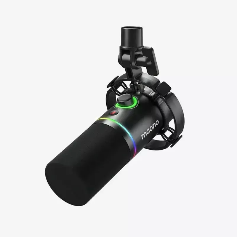 MAONO PD200X microfone dinâmico, iluminação RGB, metal, preto