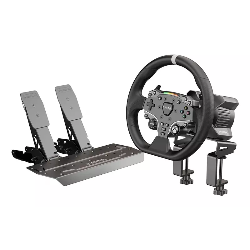 Conjunto Moza Racing R3 para XBOX e PC, volante + pedais, PC, Xbox One, Xbox Series S, Xbox Series X, botão Home, 360°, acionamento direto, ajustável