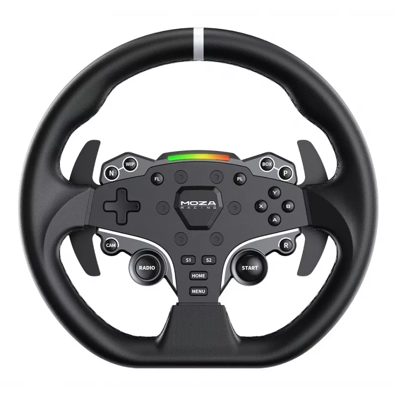 Conjunto Moza Racing R5, volante + pedais, PC, com fios, preto, alumínio, couro, aço, alumínio, couro