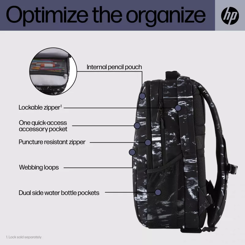 Mochila de lazer HP Campus XL Marble Stone mochila preto cinzento