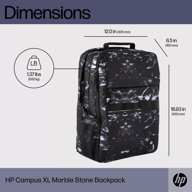 Mochila de lazer HP Campus XL Marble Stone mochila preto cinzento