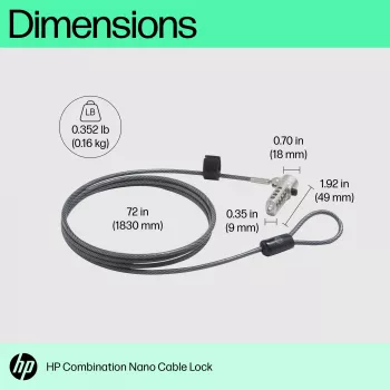 Cadeado de combinação HP Nano 63B28AA aço inoxidável 1,83 m