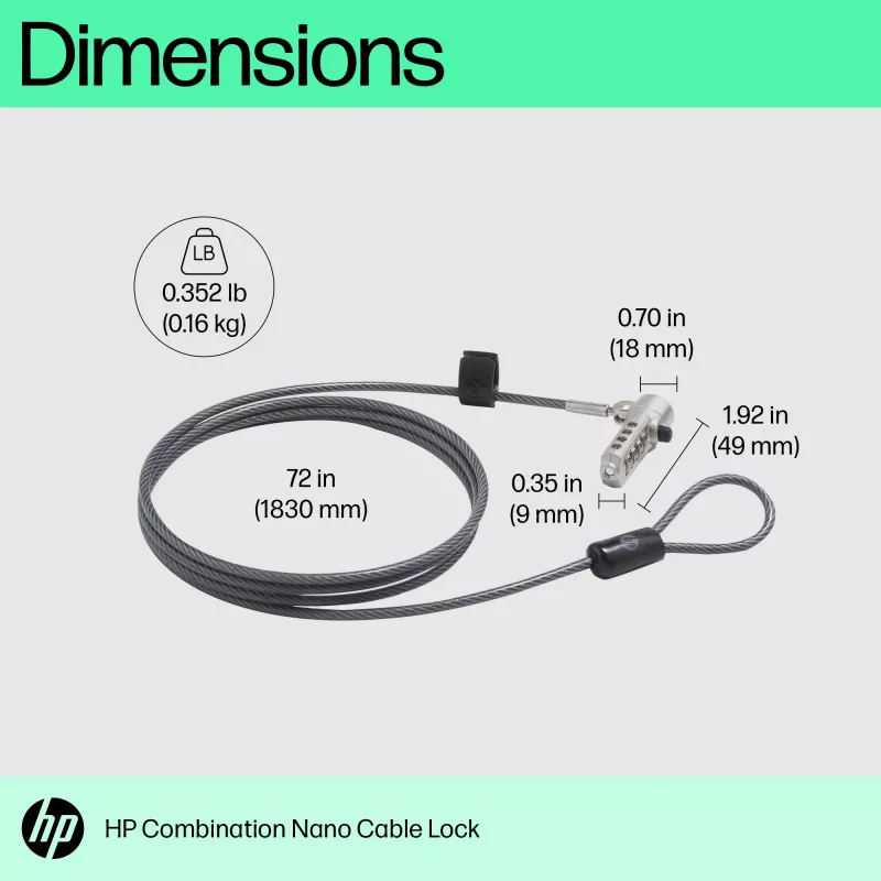 Cadeado de combinação HP Nano 63B28AA aço inoxidável 1,83 m