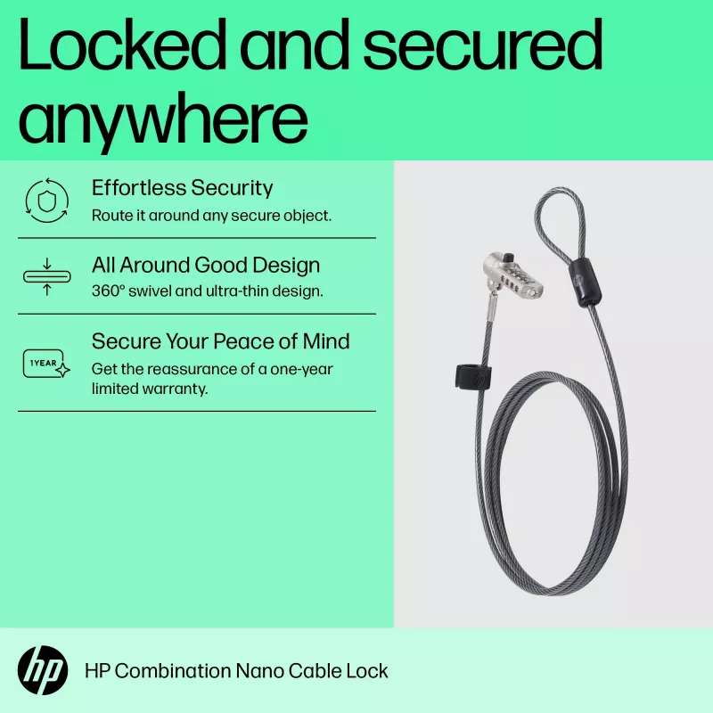 Cadeado de combinação HP Nano 63B28AA aço inoxidável 1,83 m