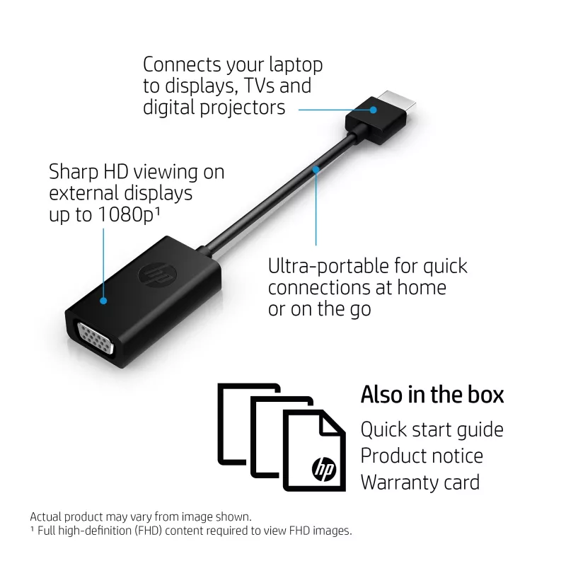 Adaptador HP HDMI para VGA, 0,045 m, HDMI, VGA (D-Sub), macho, fêmea, preto