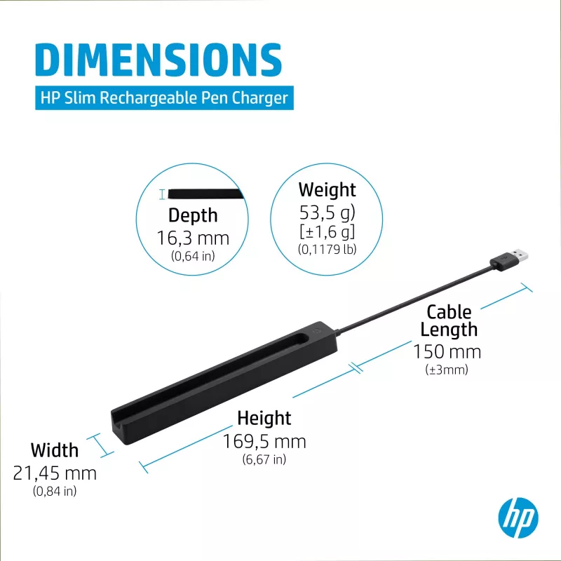 Carregador HP para caneta recarregável Slim Pen (4X491AA), USB-A