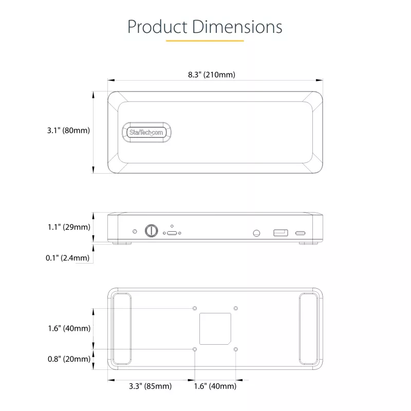 StarTech.com DK31C3MNCRUE dock para portátil/replicador de portas com fios USB 3.2 Gen 2 (3.1 Gen 2) Type-C