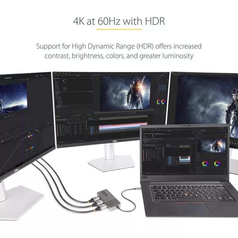 StarTech.com hub USB-C MST de 3 portas – adaptador USB Type-C para 3x HDMI multi-monitor para portátil – Triple HDMI até 4K 60Hz com DP 1.4 Alt Mode e DSC – HDR – cabo de 30 cm – apenas Windows