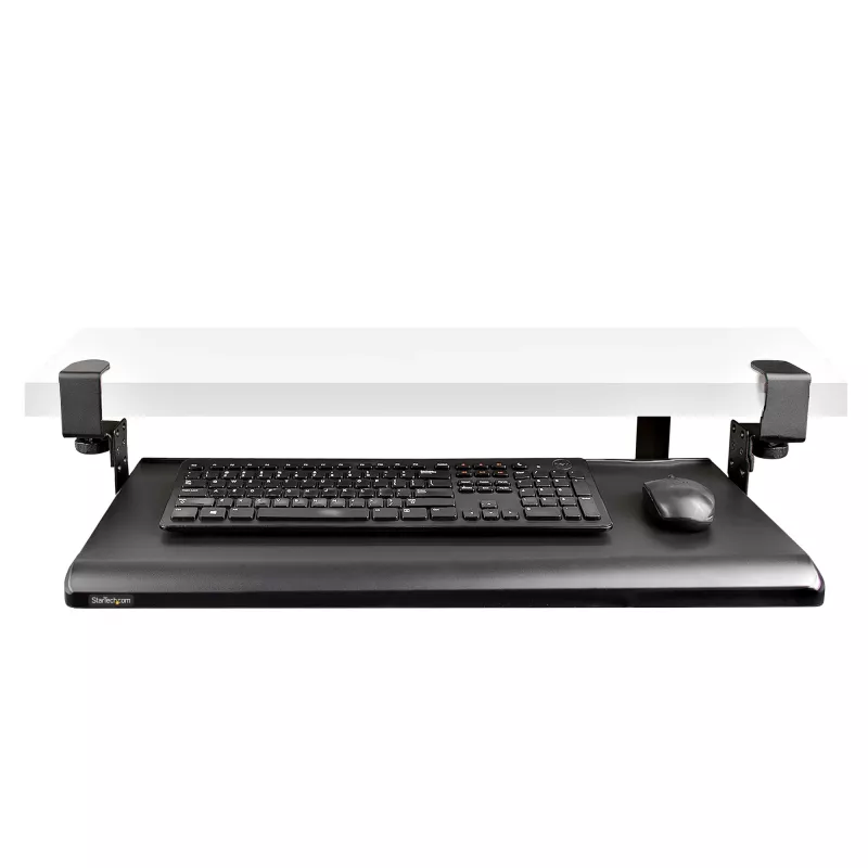 StarTech.com prateleira para teclado sob a mesa, suporte ergonómico de teclado com fixação, até 12 kg, prateleira retrátil para teclado e rato com grampos em C, prateleira de teclado com altura ajustável (100/120/140 mm)