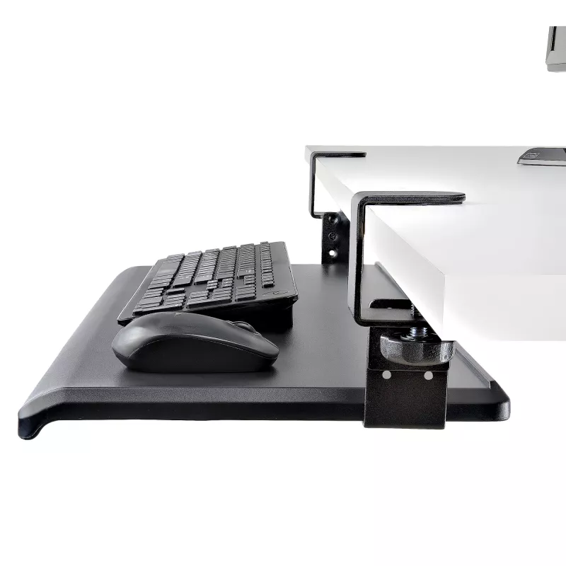 StarTech.com prateleira para teclado sob a mesa, suporte ergonómico de teclado com fixação, até 12 kg, prateleira retrátil para teclado e rato com grampos em C, prateleira de teclado com altura ajustável (100/120/140 mm)