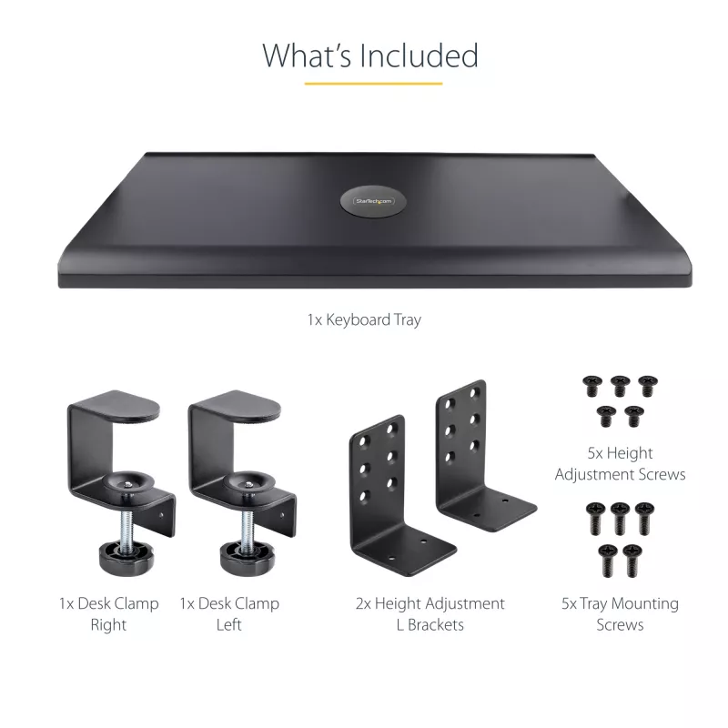 StarTech.com prateleira para teclado sob a mesa, suporte ergonómico de teclado com fixação, até 12 kg, prateleira retrátil para teclado e rato com grampos em C, prateleira de teclado com altura ajustável (100/120/140 mm)
