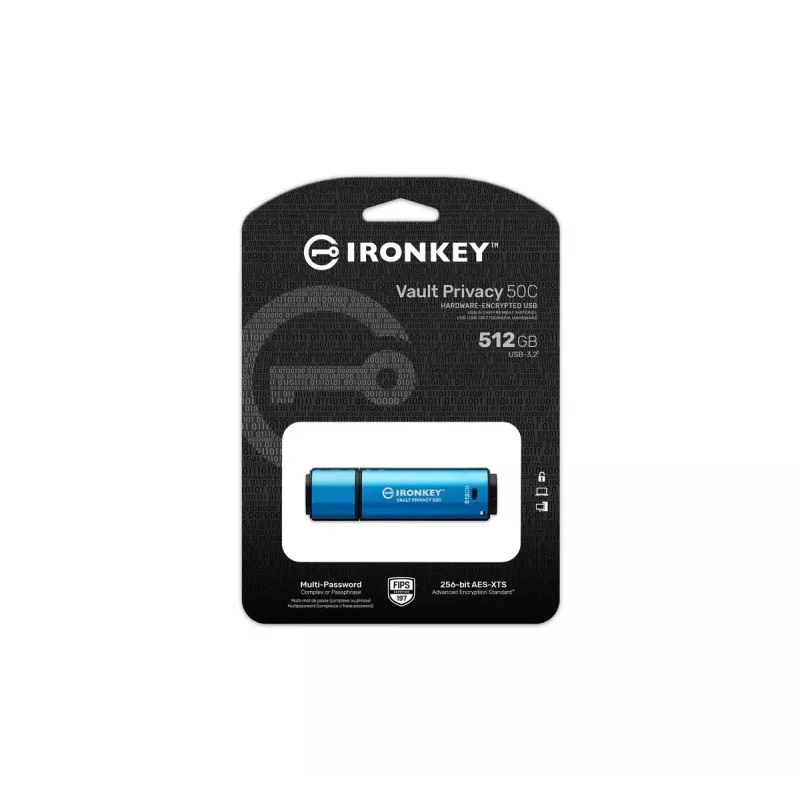 Kingston Technology IronKey 512 GB USB-C Vault Privacy 50C encriptado AES-256, FIPS 197