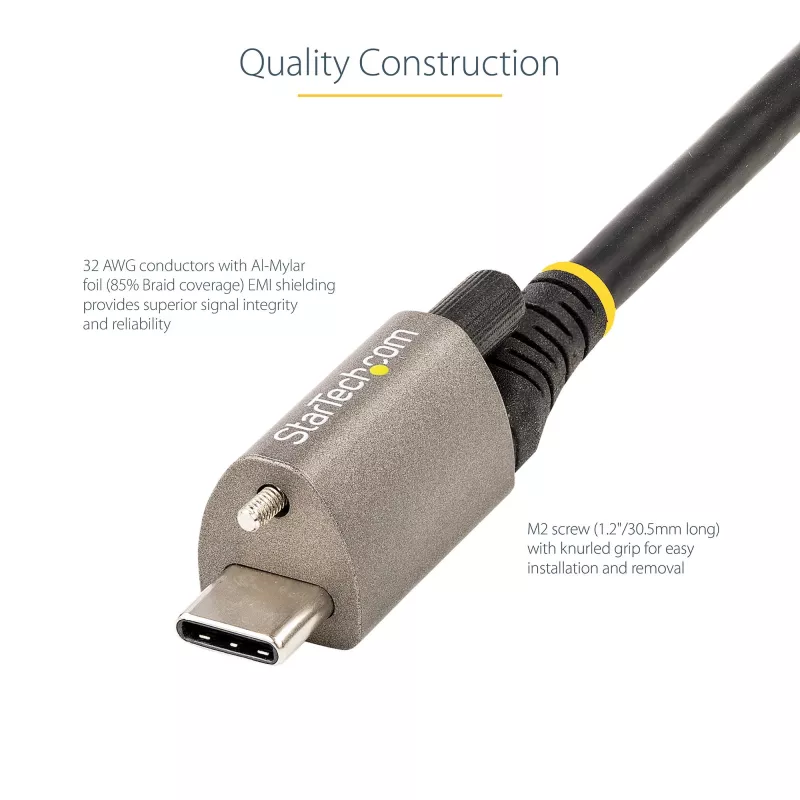StarTech.com cabo USB-C de 1 m com bloqueio de parafuso superior 10 Gbit/s – cabo USB 3.1/3.2 Gen 2 Type-C – carregamento Power Delivery 100 W (5 A), modo DP-Alt – bloqueio de parafuso individual, cabo USB-C para carregar/sincronizar