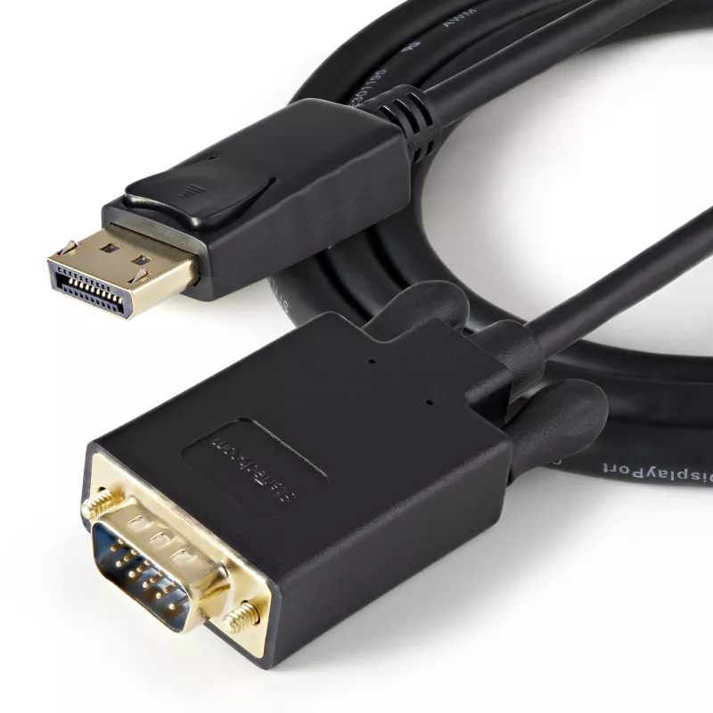 StarTech.com DP2VGAMM3B cabo adaptador ativo de DisplayPort para VGA, 3 pés (1 m), 1920x1200, ficha DP com trava, preto