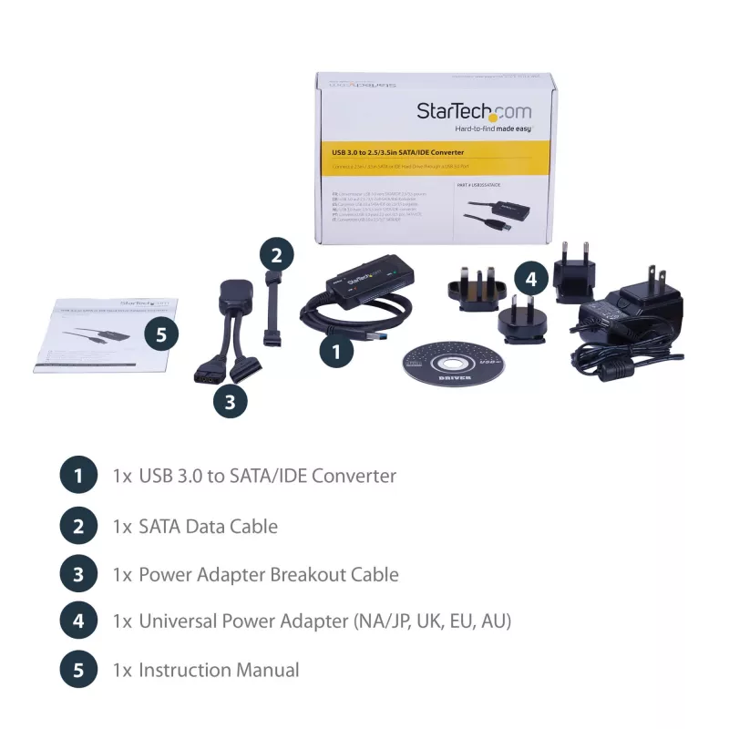 Cabo SATA para USB StarTech.com – USB 3.1 (10 Gbit/s) – UASP, preto, atividade, funcionamento, CE, FCC, ASMedia – ASM1351, 12 V, 0 – 60 °C