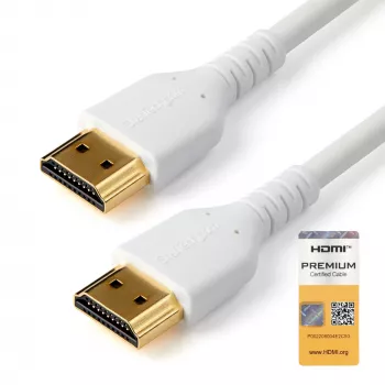 Cabo HDMI 2.0 fino StarTech.com 3ft (1 m), cabo HDMI Premium flexível certificado com Ethernet, UHD 4K 60Hz HDR10, design robusto em tecido de aramida com revestimento TPE, branco