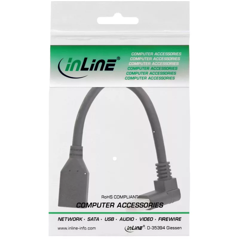 Cabo adaptador InLine DisplayPort 1.4 M/F, 8K4K, angular para cima, preto/dourado