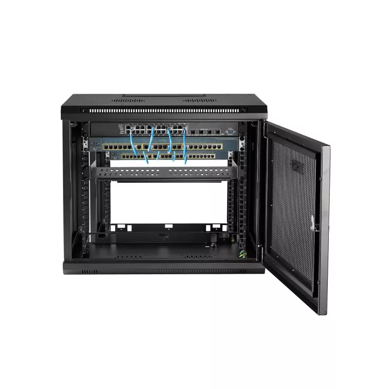 Armário de rede StarTech.com de 2 postes 9U para montagem na parede com prateleira de 1U, rack de servidor de 19 polegadas para montagem na parede para equipamento de dados/rede/AV/eletrónica/informática, armário de rack pequeno ventilado