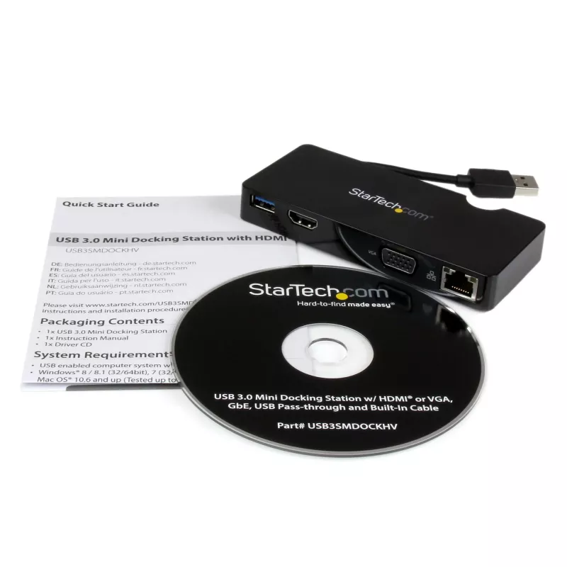 Estação de acoplamento de viagem StarTech.com para portáteis – HDMI ou VGA – USB 3.0