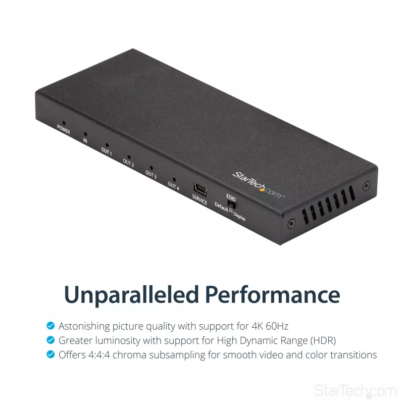 Splitter HDMI StarTech.com de 4 portas – 4K 60 Hz, HDMI, 4x HDMI, 3840 x 2160 píxeis, Preto, 4K Ultra HD, 60 Hz