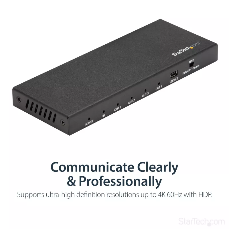 Splitter HDMI StarTech.com de 4 portas – 4K 60 Hz, HDMI, 4x HDMI, 3840 x 2160 píxeis, Preto, 4K Ultra HD, 60 Hz