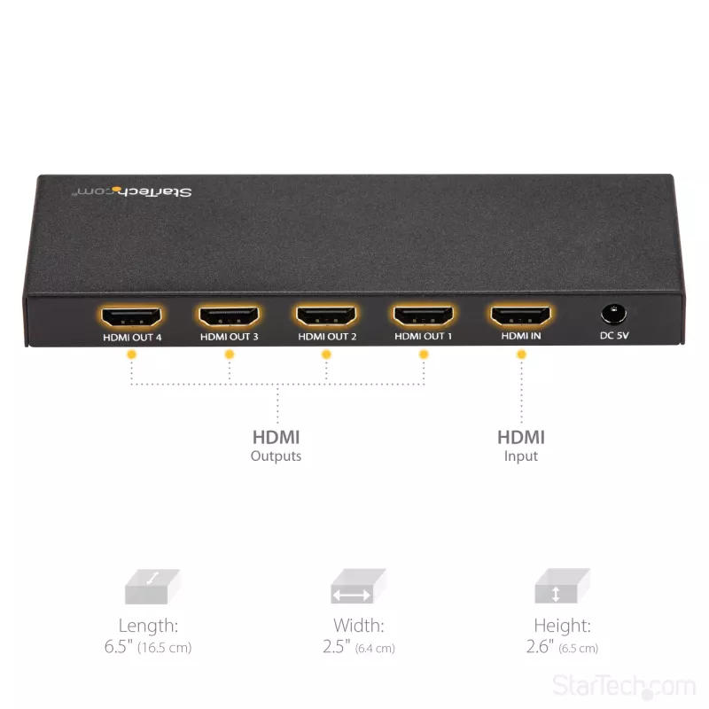 Splitter HDMI StarTech.com de 4 portas – 4K 60 Hz, HDMI, 4x HDMI, 3840 x 2160 píxeis, Preto, 4K Ultra HD, 60 Hz