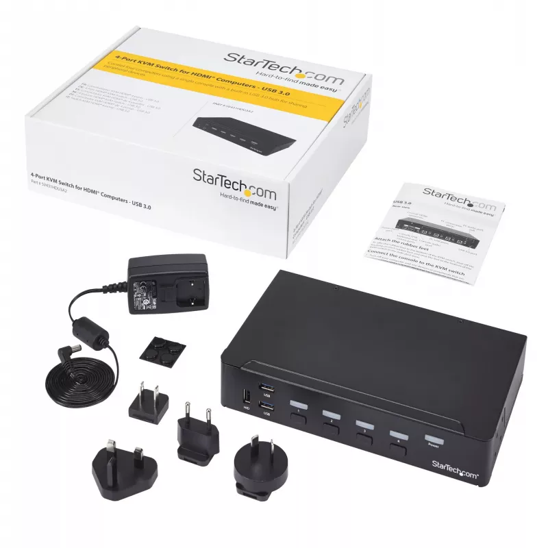 Switch KVM HDMI StarTech.com de 4 portas - USB 3.0 - 1080p, 1920 x 1080 píxeis, montagem em rack, Preto