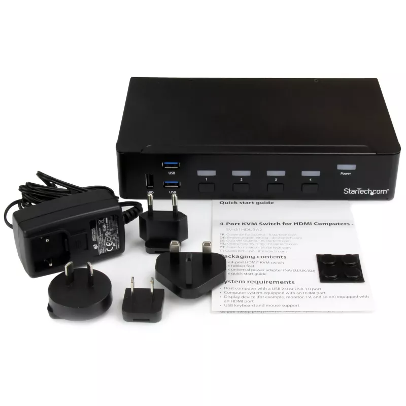 Switch KVM HDMI StarTech.com de 4 portas - USB 3.0 - 1080p, 1920 x 1080 píxeis, montagem em rack, Preto