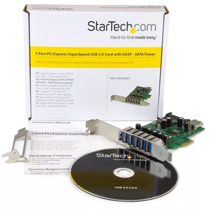 Placa PCI Express USB 3.0 StarTech.com de 7 portas – design standard e low-profile