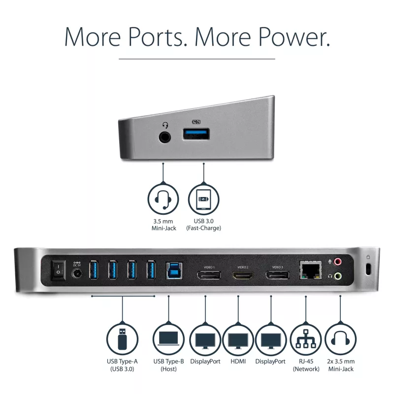 Estação de acoplamento USB 3.0 StarTech.com para três monitores - 1x HDMI - 2x DisplayPort
