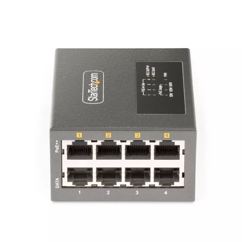 Injetor PoE++ Multi-Gigabit de 4 portas StarTech.com, Ethernet 5/2.5/1G (NBASE-T), PoE/PoE+/PoE++ (802.3af/802.3at/802.3bt), orçamento de potência de 160 Watt, montagem na parede/calha DIN, não gerido