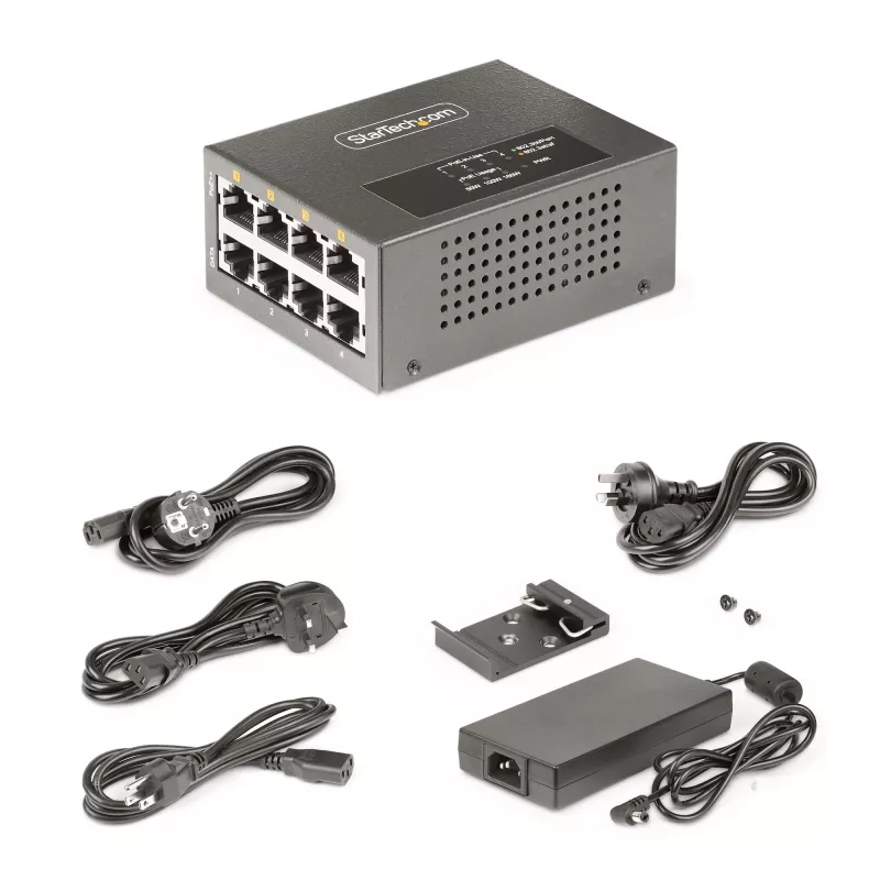Injetor PoE++ Multi-Gigabit de 4 portas StarTech.com, Ethernet 5/2.5/1G (NBASE-T), PoE/PoE+/PoE++ (802.3af/802.3at/802.3bt), orçamento de potência de 160 Watt, montagem na parede/calha DIN, não gerido