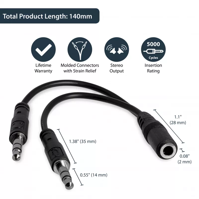 Adaptador divisor de headset StarTech.com 3,5 mm 4 posições para 2x 3 posições 3,5 mm – fêmea/macho