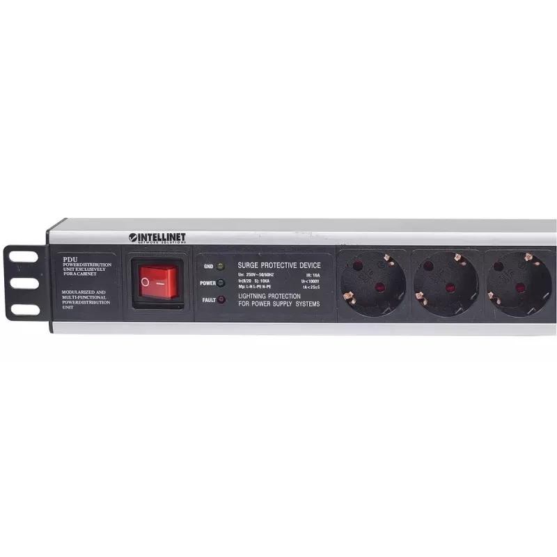 Régua de alimentação Intellinet 19 polegadas 1,5HE Rackmount 6 tomadas Schutzkontakt
