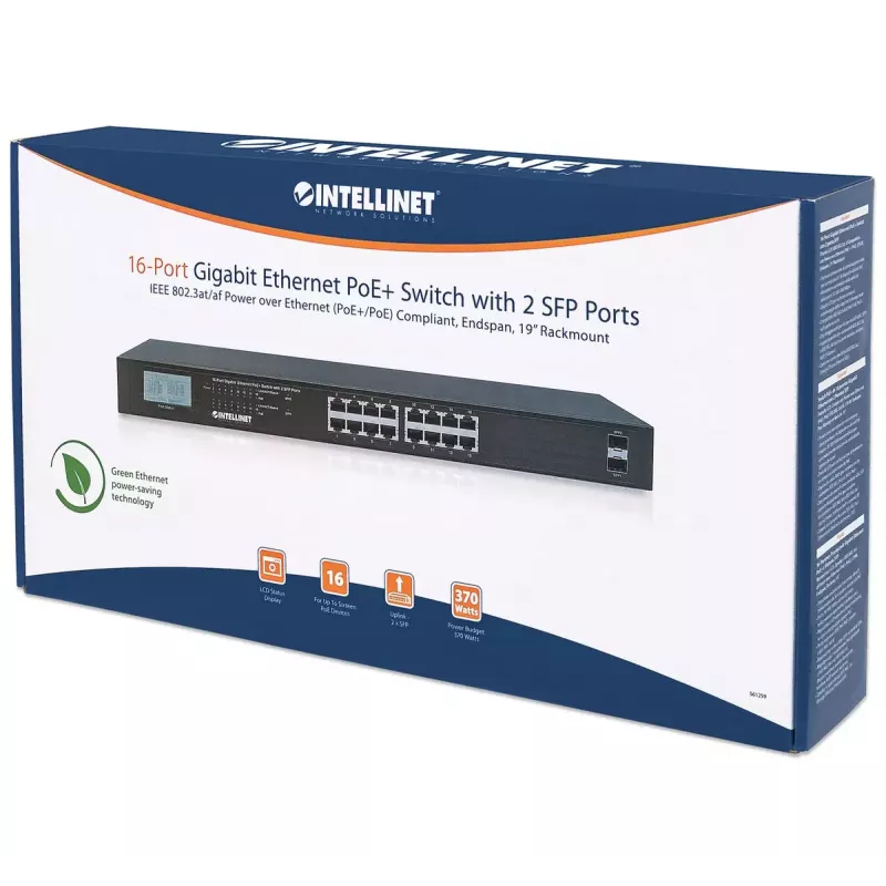 Switch não gerido Intellinet 16 Portas Gigabit Ethernet PoE+ 370W