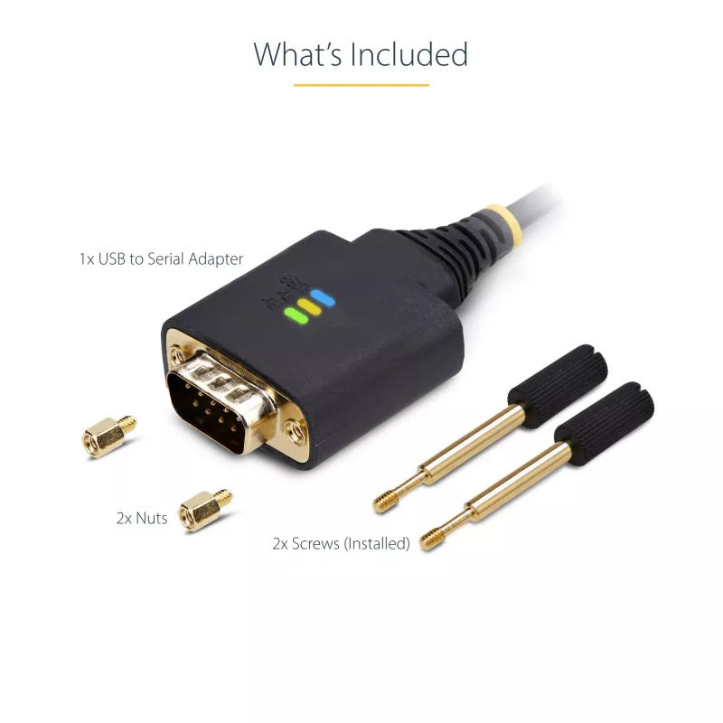 Cabo adaptador USB para serial StarTech.com 3ft (1m), retenção COM, parafusos/porcas substituíveis, USB-A para DB9 RS232, FTDI IC, proteção ESD, Windows/macOS/Linux
