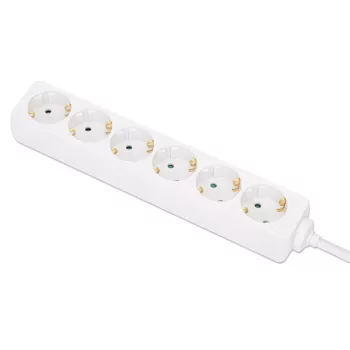 Unidade de distribuição de energia Manhattan EU (2 polos), x6 saídas, cabo 2m, 16A, Branco, extensão, PDU, régua de tomadas, três anos de garantia
